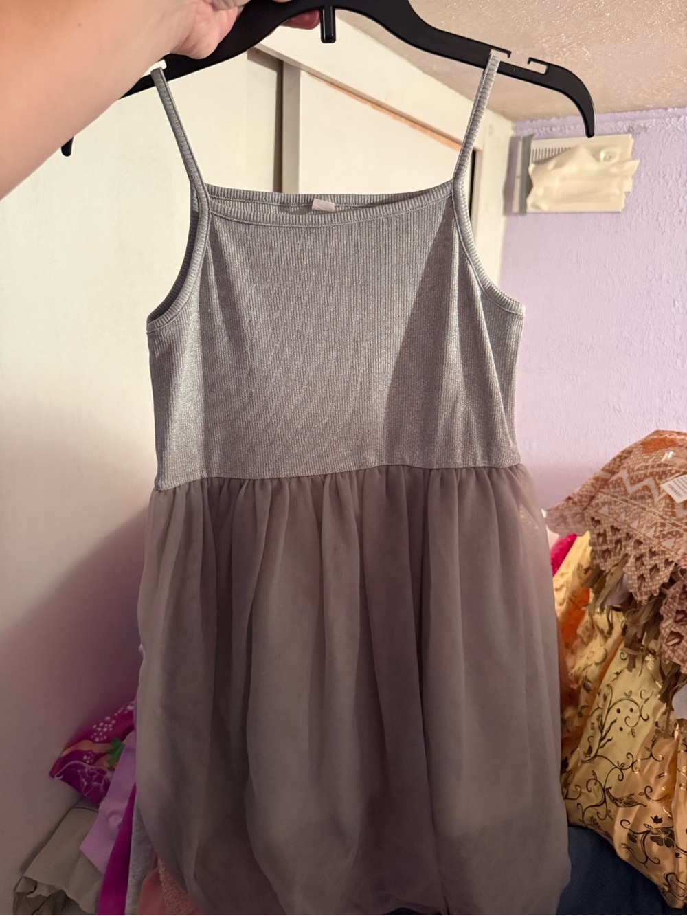 Girls Silver Gray Tank Tulle Dress